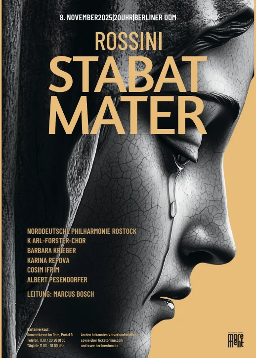 Poster für den Konzert Rossini Stabat Mater am 8. November 2025.