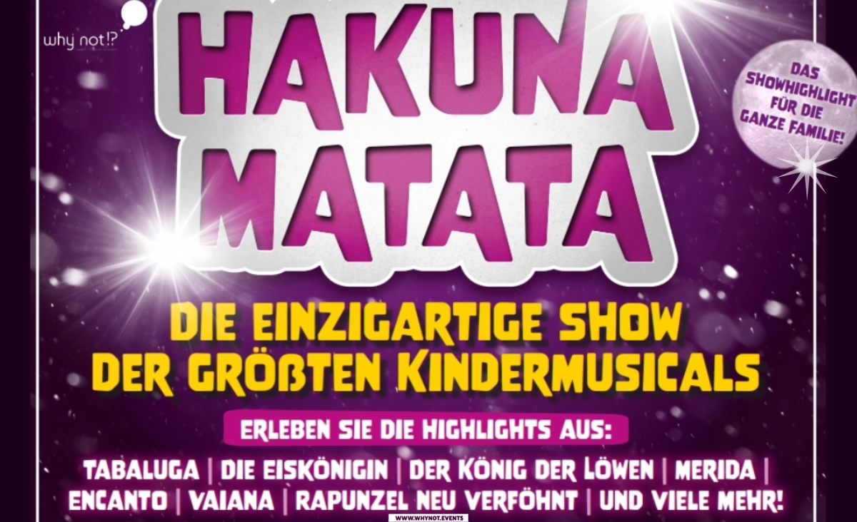 KBuntes Poster der Hakuna Matata Kindermusical Gala, das die beliebten Charaktere aus der Show zeigt.
