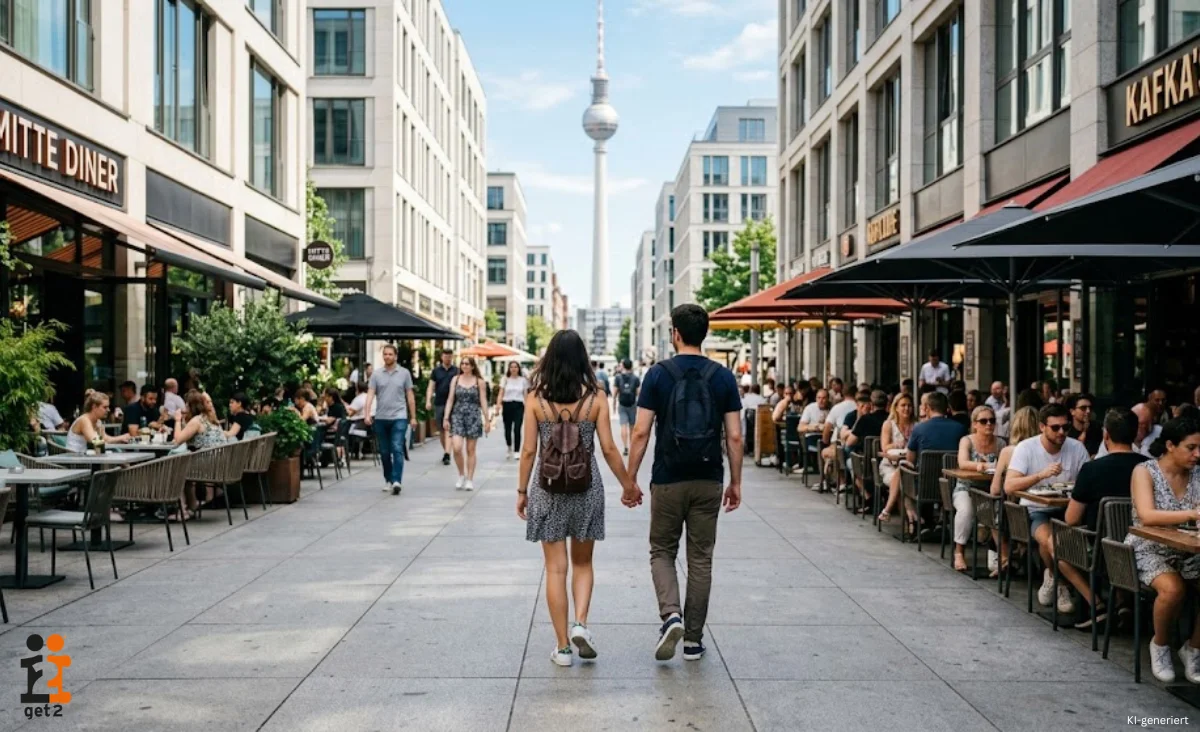Ein Paar flaniert durch Berlin und nutzt die Vorteile der Get2card-Berlin für Sehenswürdigkeiten und Aktivitäten.