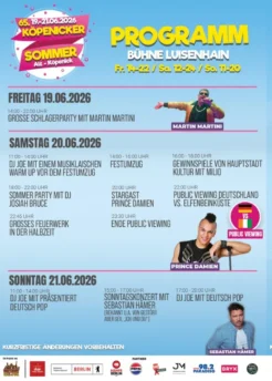Ein Werbeflyer mit Programm der Veranstaltung Köpenicker Sommer 2026